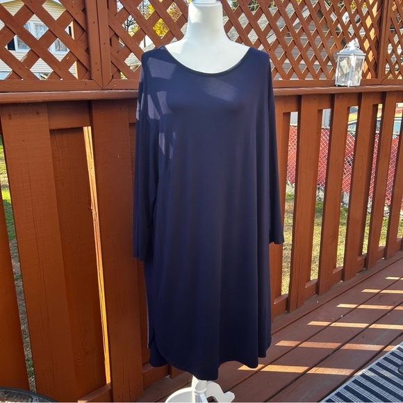 Eileen Fisher Dresses & Skirts - Eileen Fisher Woman sz 2X Jewel Neck jersey dress blue comfy stretch casual soft